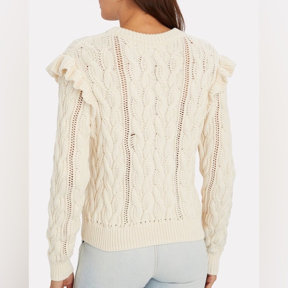 FRAME Sofia Ruffle Cable Knit chunky Sweater off white size Small - Picture 5 of 16
